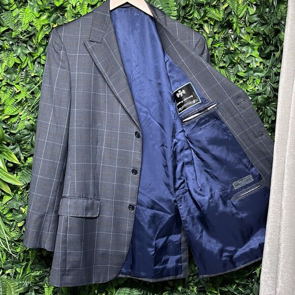 ASTOR & BLACK Jacket Men 42 Blue Window Pane Plaid Blazer Sport Coat Custom - Picture 5 of 9